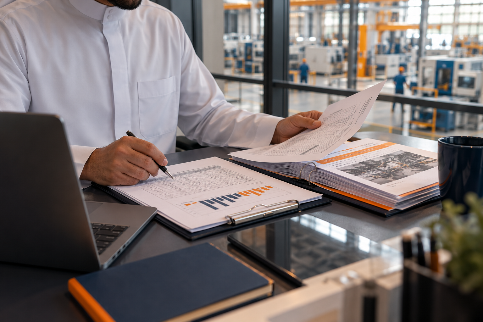 Illustrative review of supplier and procurement records in an industrial setting
